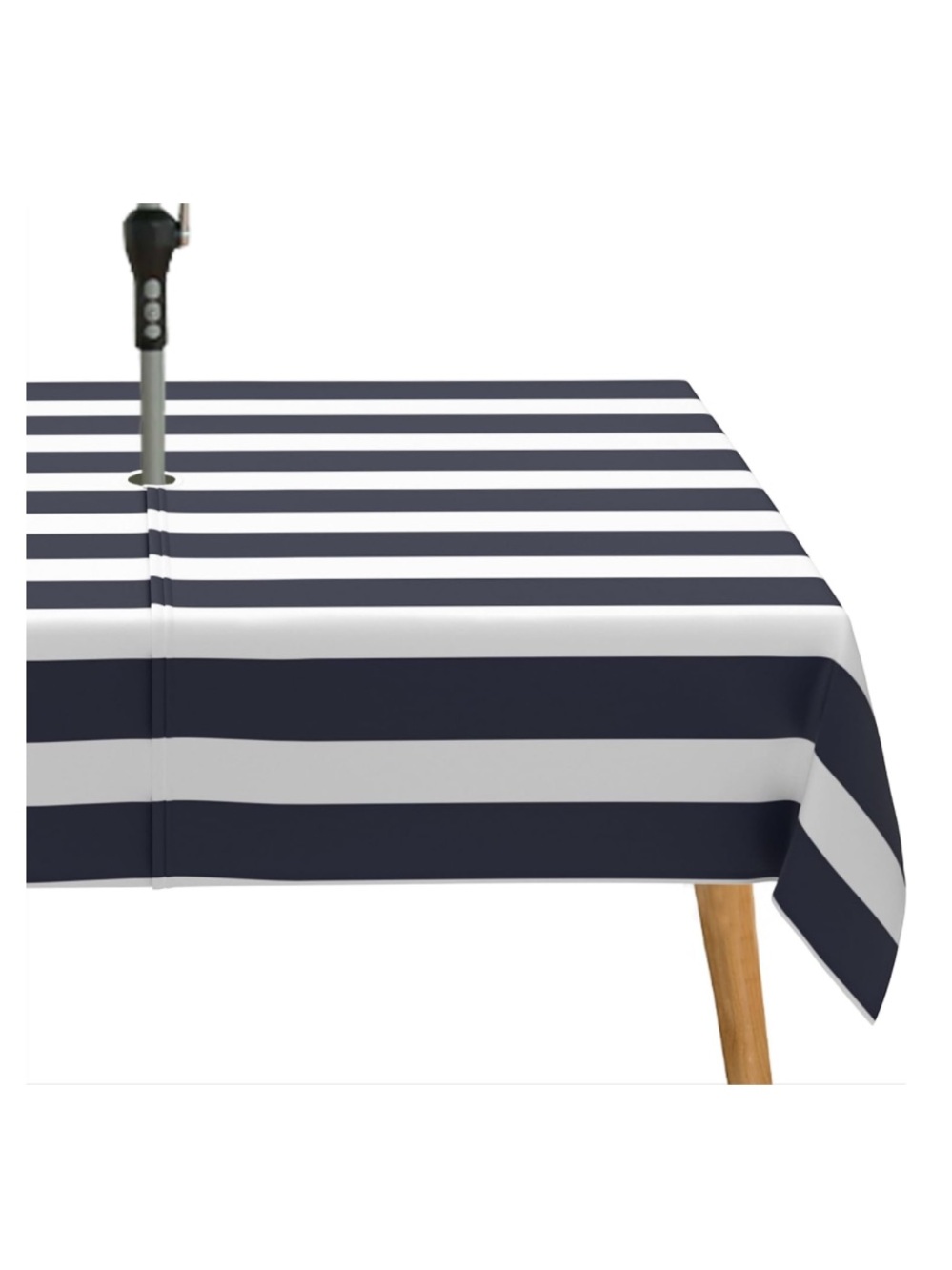 Outdoor Tablecloth with Umbrella Hole Waterproof Rectangular - NAVY BLUE STRIPE